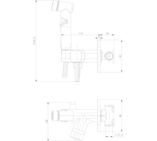Смеситель для биде Lemark Solo встраиваемый с гигиеническим душем черный LM7165BL