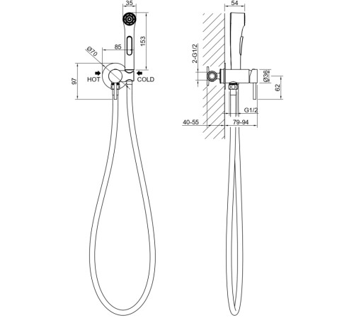 Комплект для гигиенического душа встроенный Aquatek Европа оружейная сталь AQ1020BGM