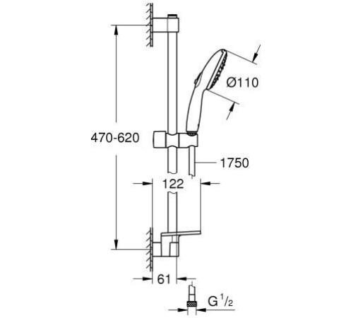 Душевой гарнитур GROHE Tempesta 110 3 режима штанга 600 мм шланг 1750 мм полочка хром 27600003