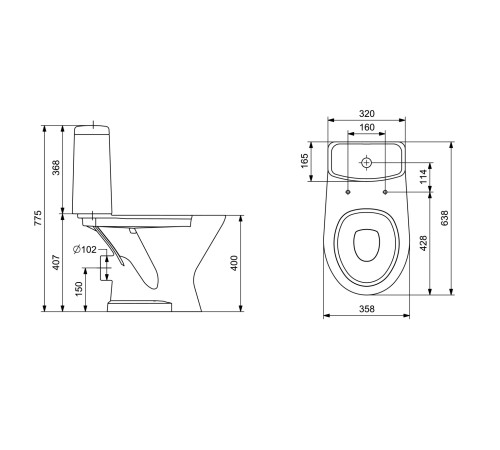Унитаз-компакт Sanita Грация белый 2-режимный сиденье полипропилен горизонтальный выпуск 1.P210.3.S00.00B.F
