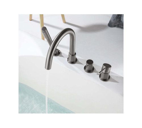Смеситель на борт ванны Aquanet Европа на 4 отверстия оружейная сталь AQ1348BGM