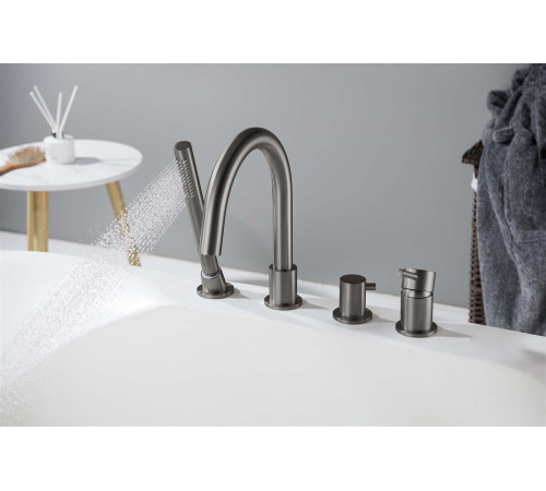 Смеситель на борт ванны Aquanet Европа на 4 отверстия оружейная сталь AQ1348BGM