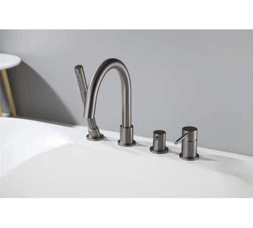 Смеситель на борт ванны Aquanet Европа на 4 отверстия оружейная сталь AQ1348BGM