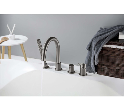 Смеситель на борт ванны Aquanet Европа на 4 отверстия оружейная сталь AQ1348BGM