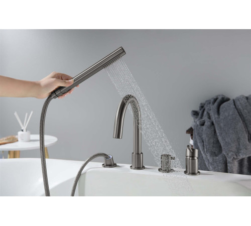 Смеситель на борт ванны Aquanet Европа на 4 отверстия оружейная сталь AQ1348BGM