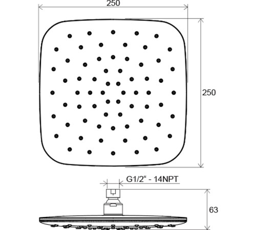 Верхний душ квадратный RAVAK 983.20 250 мм черный X07P570