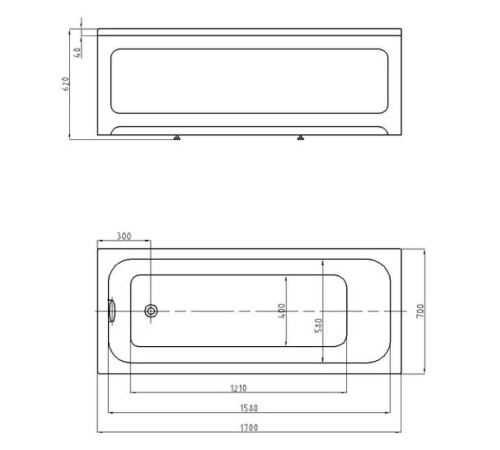 Ванна акриловая Triton Мия 170х70 см прямоугольная MIY170-0000004