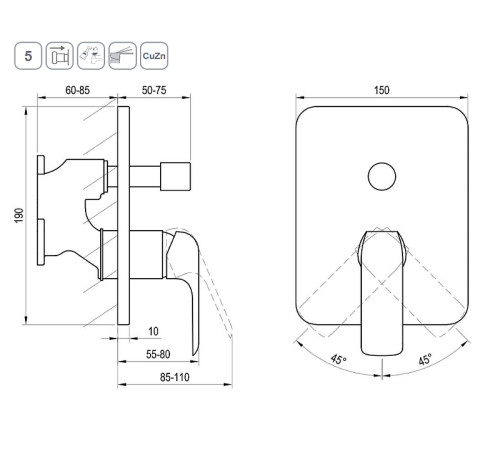 Смеситель скрытого монтажа Ravak Flat FL 065.20 черный X070179