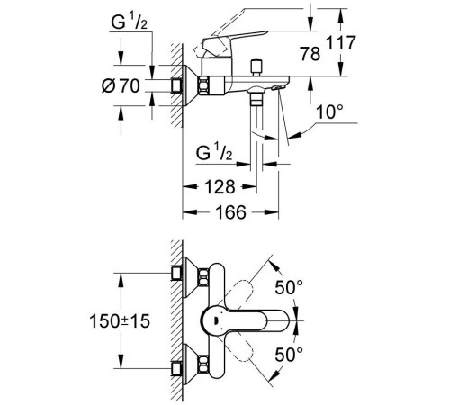 Смеситель для ванны GROHE BauEdge хром 23334000