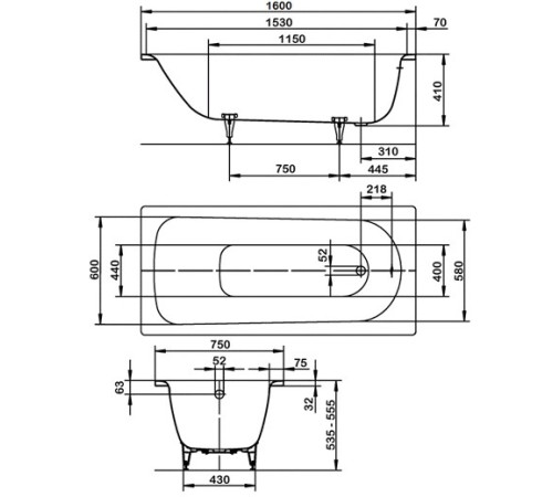 Ванна стальная KALDEWEI Saniform Plus Мод. 372-1 160х75 см с покрытием Easy-Clean 112500013001