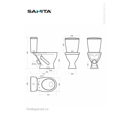Унитаз-компакт Sanita Luxe Идеал Стандарт S1 белый WC.CC/Ideal/1-P/WHT.G/S1