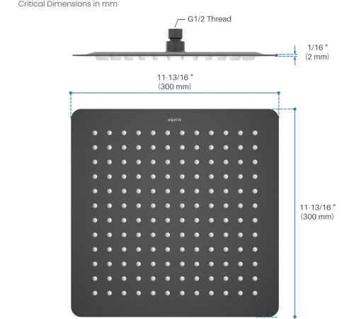 Верхний душ Aquanet AQ2074MB квадратный 300х300х2 мм матовый черный AQ2074MB