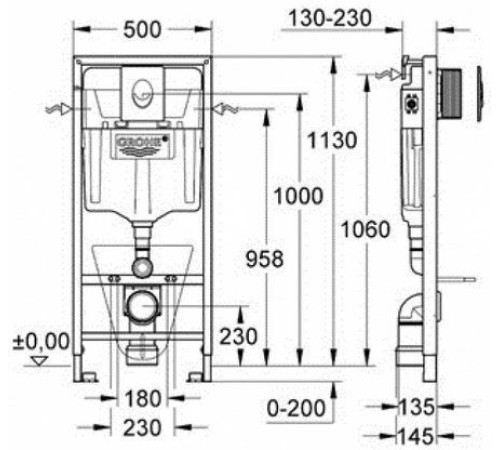 Система инсталляции для подвесного унитаза GROHE Rapid SL 4 в 1 с панелью смыва Nova Cosmopolitan 38813001