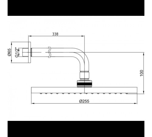 Верхний душ TOPAZ MYRA круглый 255 мм с держателем матовый черный 102145034C1EX
