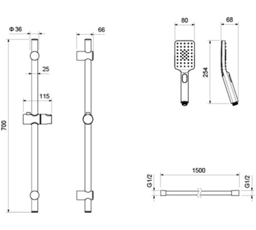 Душевой гарнитур Aquanet Лира 3jet 65 см хром AQ2018CR