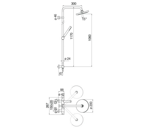 Душевая система термостатическая Nobili Velis верхний душ 20 см VE125030/30CR