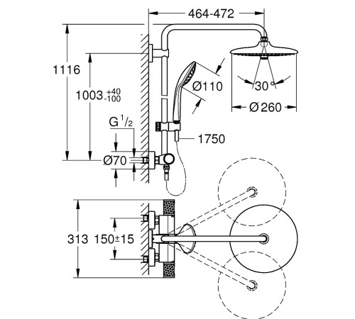 Душевая система с термостатом GROHE Euphoria 260 хром 27615002