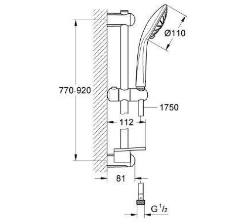 Душевой гарнитур GROHE Euphoria Massage 110 III штанга 900 мм шланг 1750 мм хром 27226001