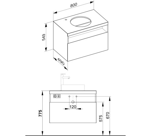 Тумба под умывальник KEUCO Stageline 800x550x490 мм 1 ящик подсветка розетка USB белый 32864300100