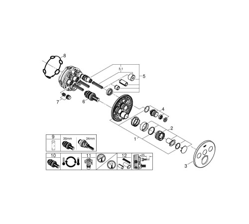 Термостат для душа GROHE Grohtherm SmartControl внешняя часть на 3 выхода хром 29121000