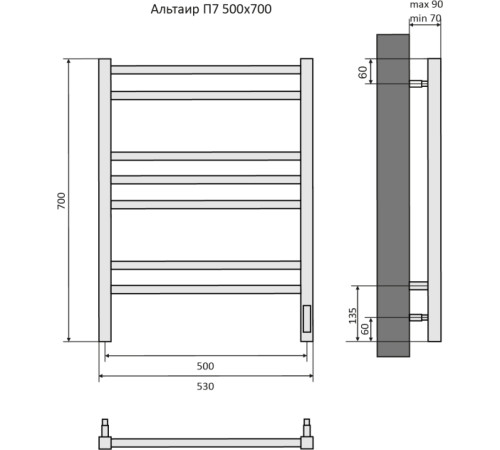 Полотенцесушитель электрический Aquatek Альтаир П7 500х700 мм Quick Touch хром AQ EL KP0770CH