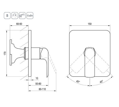 Смеситель скрытого монтажа Ravak Flat FL 066.20 черный X070180