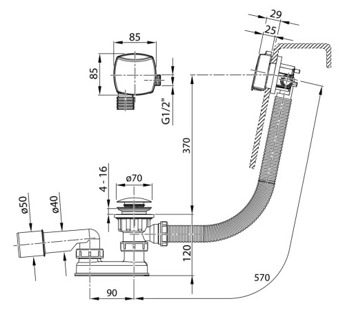 Сточный комплект с заполнением через перелив RAVAK Click-Clack хром X01440