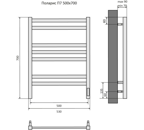 Полотенцесушитель электрический Aquatek Поларис П7 500х700 мм Quick Touch черный муар AQ EL KO0770BL