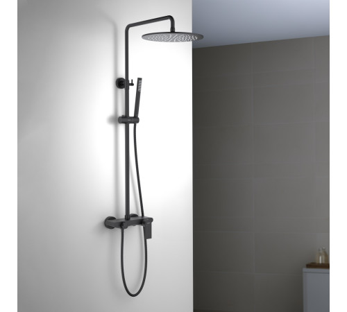 Душевая система со смесителем для ванны Aquanet Лира 300 мм матовый черный AQ2440MB