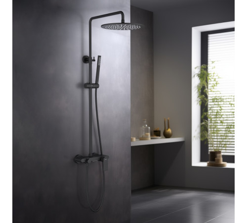 Душевая система со смесителем для ванны Aquanet Лира 300 мм матовый черный AQ2440MB