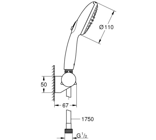 Душевой набор GROHE Tempesta 110 2 режима настенный держатель шланг 1750 мм хром 27601003