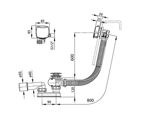 Сточный комплект с заполнением через перелив RAVAK квадратный 800 мм хром X01504