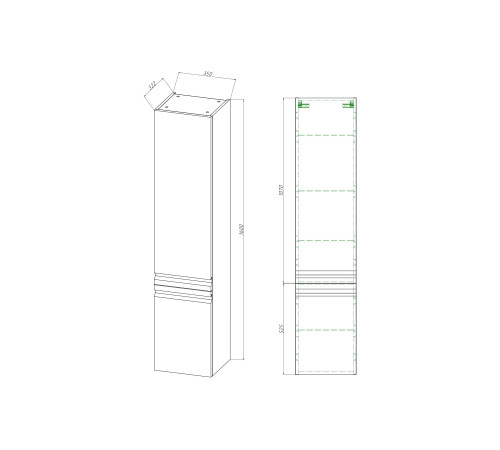 Шкаф-пенал AQUATON Вега 35 см 2 двери серый матовый петли справа AQ70035R-MG