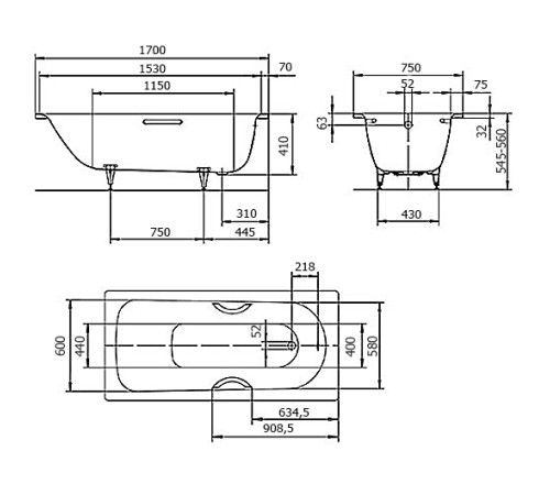 Ванна стальная Kaldewei Saniform Plus 373-1 170х75 см 112600010001