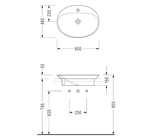 Раковина встраиваемая сверху Serel HERA овальная 46х60 см HR34TXS110H