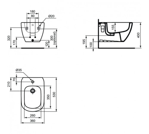 Биде подвесное Ideal Standard TESI Silk Black T3552V3