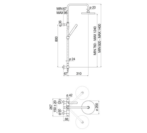 Душевая система термостатическая Nobili Velis верхний душ 20 см VE125030/50CR