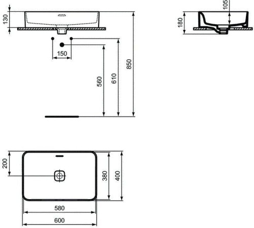 Умывальник-чаша Ideal Standard STRADA II 60 см без отверстия под смеситель T299901