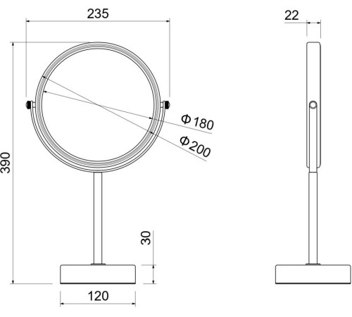 Зеркало косметическое настольное Aquanet 5x увеличение матовый черный AQ4914MB