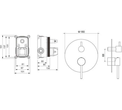 Смеситель для ванны встраиваемый Aquanet Европа 2 режима внешняя и скрытая часть хром AQ1346CR