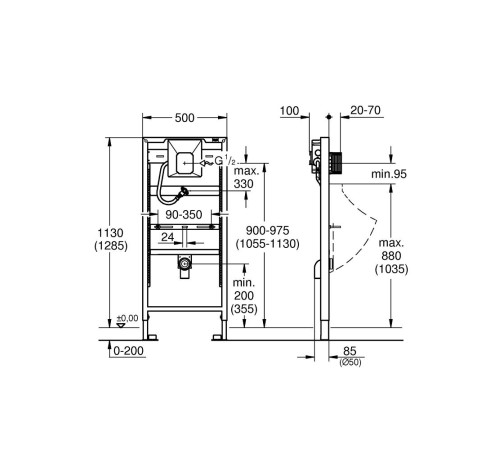 Система инсталляции для писсуара GROHE Rapid SL высота 1.13-1.3 м 38786001