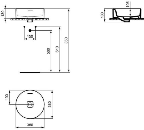 Раковина-чаша Ideal Standard Strada II 38 см круглая без отверстия под смеситель T292901