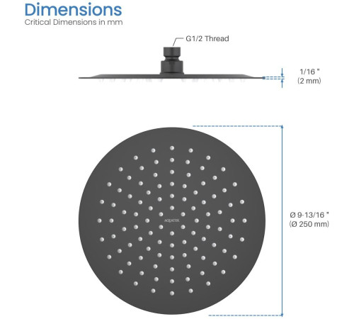 Верхний душ Aquanet AQ2073MB круглый 250х2 мм матовый черный AQ2073MB
