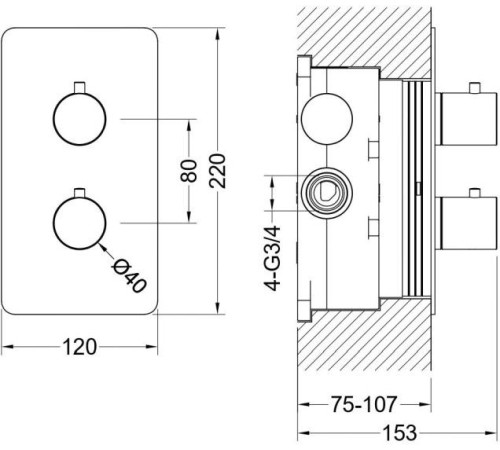 Смеситель термостатический для ванны Aquanet Европа 2 режима комплект со скрытой частью матовый черный AQ1392MB