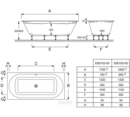 Ванна акриловая Jacob Delafon Odeon Rive Gauche 180x85 см E6D153-00
