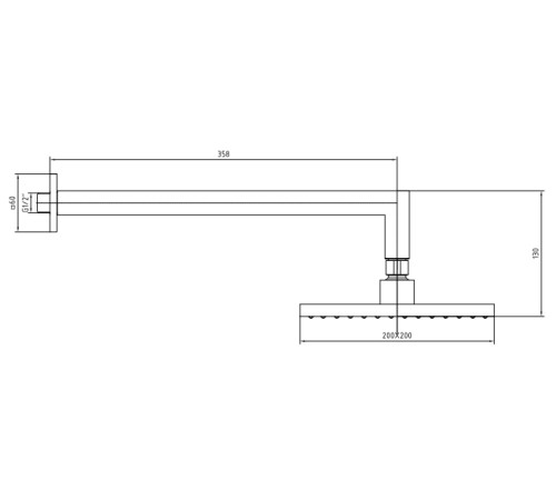 Верхний душ TOPAZ TIERA квадратный 200x200 мм с держателем матовый черный 102145031C1EX