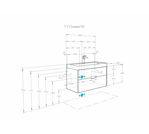 Комплект мебели для ванной Aquaton Оливия 90 Белый матовый с раковиной Адриана 90 1A2544K0OL010
