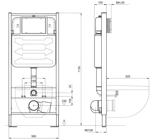 Инсталляция с унитазом AQUATEK Европа 4 в 1 рама Standard INS-0000012 кнопка KDI-0000017 унитаз AQ1106-00 cmp017