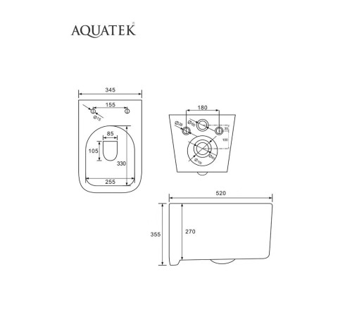 Комплект инсталляция AQUATEK Standard INS-0000012 крепеж KKI-0000002 унитаз КВАДРО AQ1515T-00 КВАДРО-T-KKI