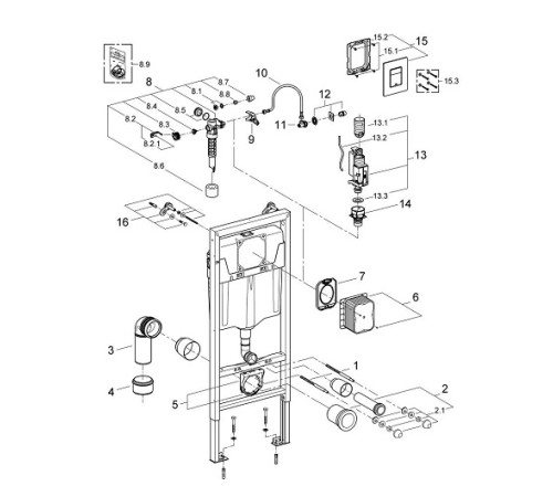 Система инсталляции для подвесного унитаза GROHE Rapid SL 3 в 1 с клавишей смыва 38732000 и креплениями 38772001